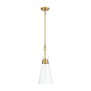 Lakewood 8 in. W x 22 in. H 1-Light Warm Brass Statement Pendant Light with Clear Glass Shade