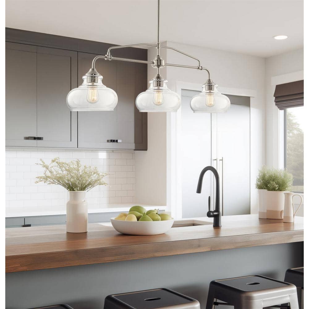 Harlow 38" Brushed Nickel Pendant Lamp with Clear Glass Dome Shades