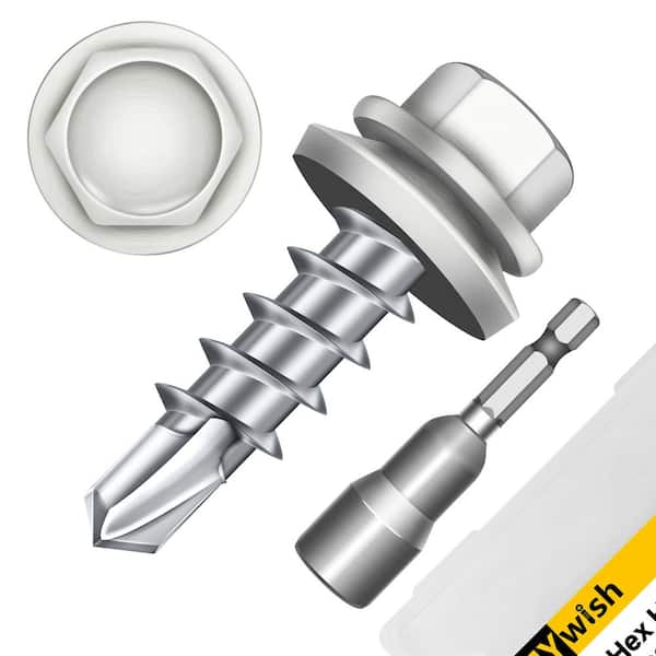 #10 x 3/4 in. White Galvanized Hex Head Self Drilling Metal Roofing Screws with EPDM Rubber Washer (50-Pack)