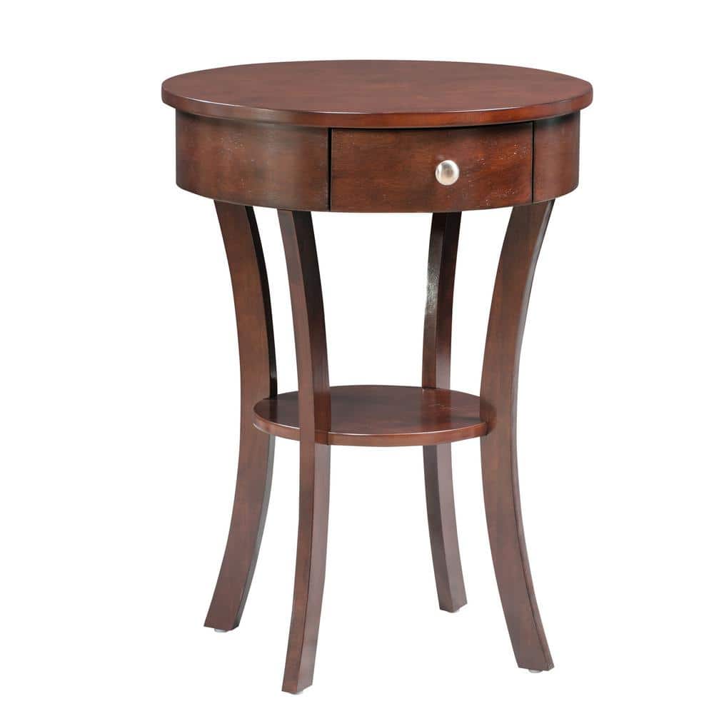 Espresso Round Wood End Table with Storage Drawer