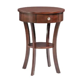 Classic Accents Schaffer 20 in. Espresso 24 in. Round Wood End Table with Drawer and Shelf