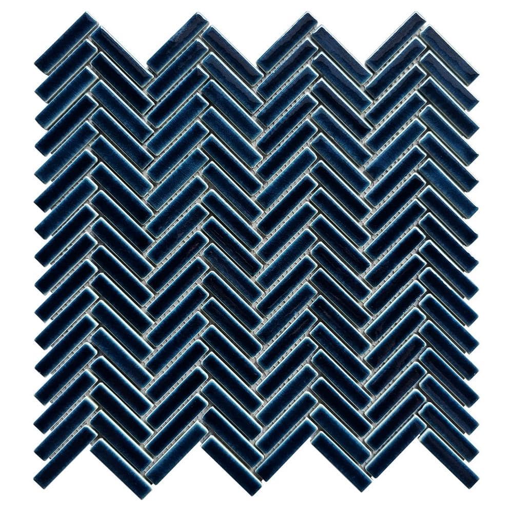 Ivy Hill Tile Motif Herringbone Royal Blue 2.78 in. x 0.25 in. Crackled ...