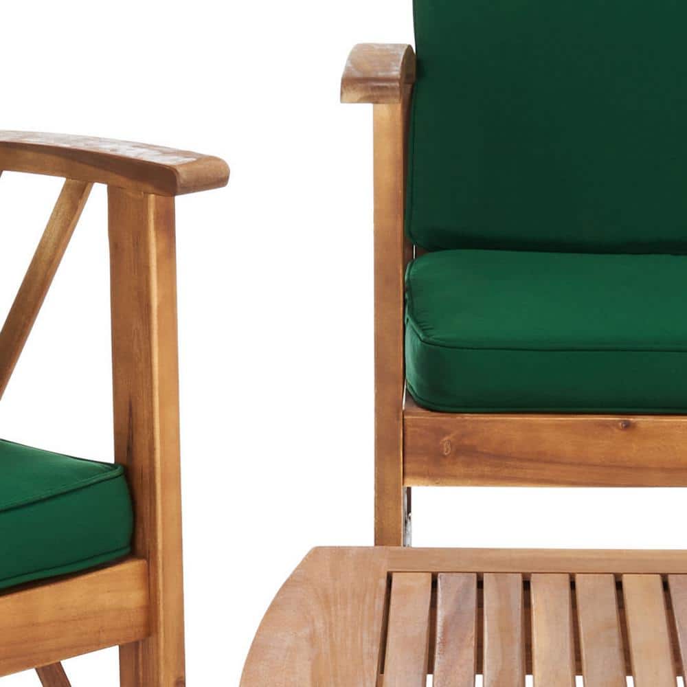 Fontana Natural Acacia Wood 4-Piece Patio Set with Green Cushions