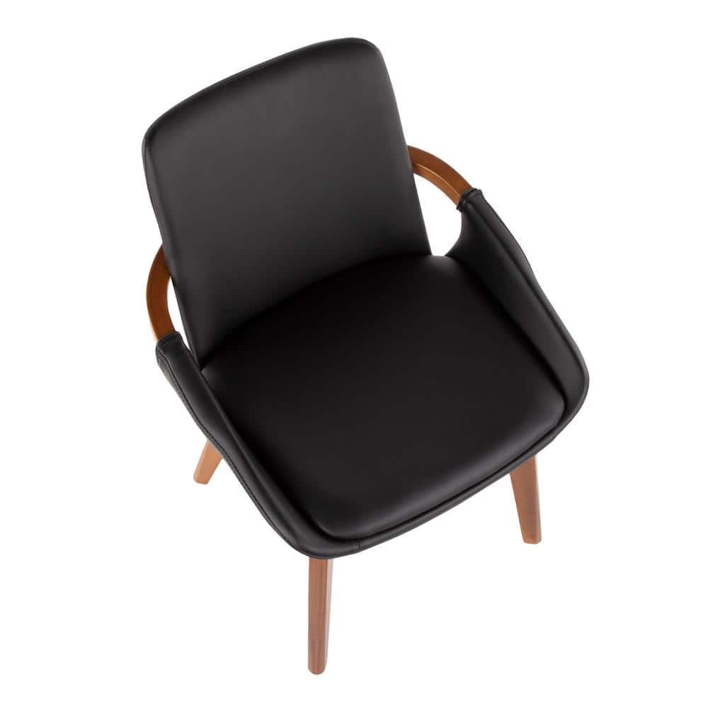 Cosmo High-Back Black Faux Leather and Walnut Wood Side Chair