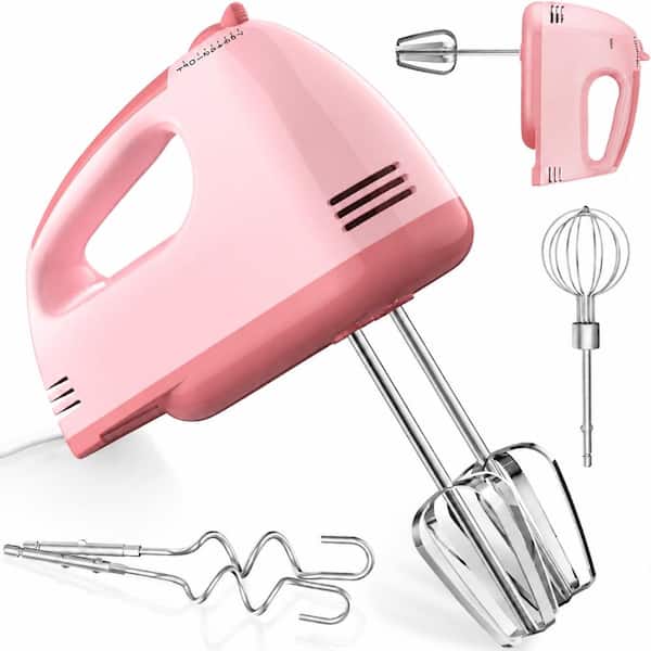 Light Pink 7-Speed Electric Hand Mixer with 5 Dishwasher-Safe 304 Accessories and Corded Design