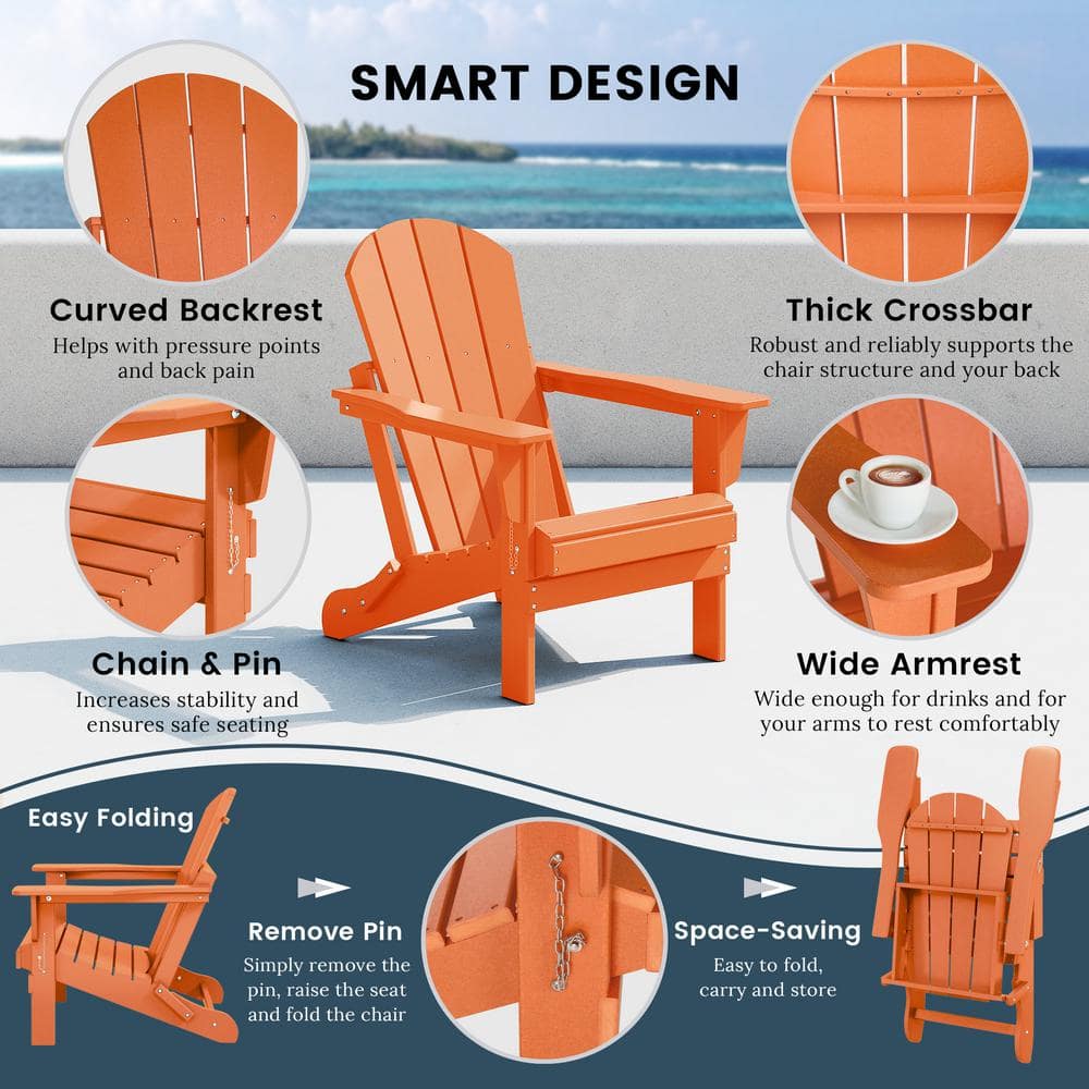 Orange HDPE Folding Adirondack Chairs Set of 2