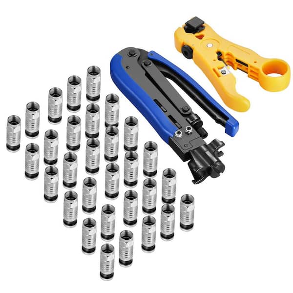 Coax Cable Crimper Kit Coaxial Cable Compression Kit a Crimping Tool a Wire Stripper 30-Pieces F-Type RG6 Connector