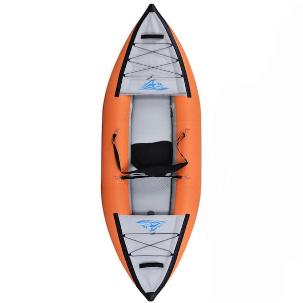 TIRAMISUBEST 10 ft. Orange&White Inflatable Kayak with Paddle & Air Pump