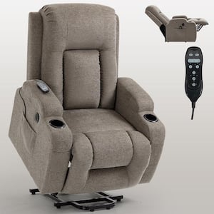 39.76 in. W Brown Polyester Power Lift Recliner Chair with Massage, Heating, USB and Type-C Ports and Cup Holders