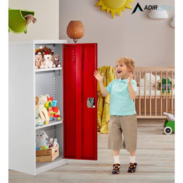48 in. H Single Tier Steel Key Lock 2-Shelf Storage Locker Free Standing Cabinets for Home, School, Gym in Red