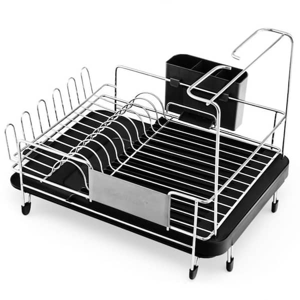 Aoibox Single Tier Sta in. less Steel Expandable Drying Dish Rack with Dra in. board and Swivel Spout