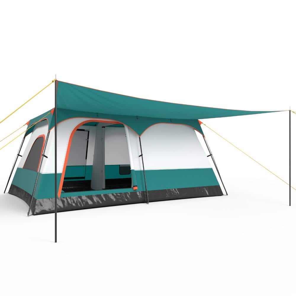 SKONYON 8 to 10 Person Family Camping Tent with Dual Rooms, Porch and Removable Rainfly, Green