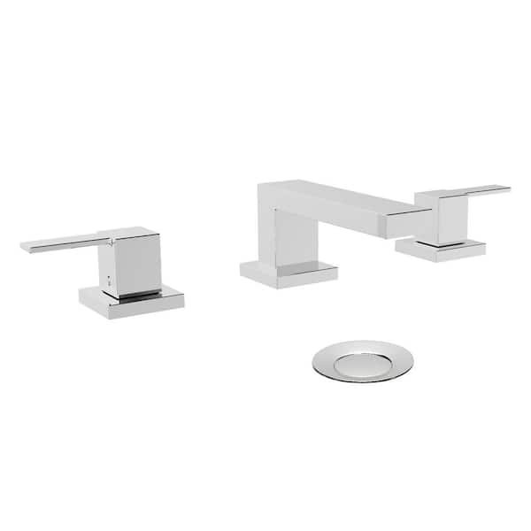 KEENEY Quadrato 8 in. Widespread 2-Handle Bathroom Faucet with Drain Assembly in Polished Chrome