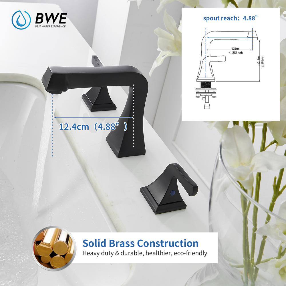 Matte Black Widespread Double Handle Bathroom Faucet with Pop-Up Drain