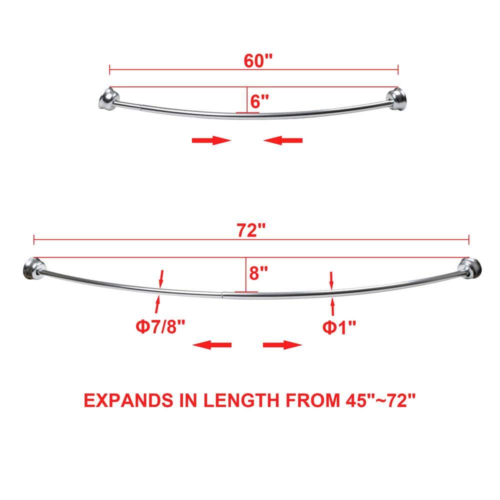Adjustable Chrome Aluminum Curved Shower Rod, 45-72 Inches