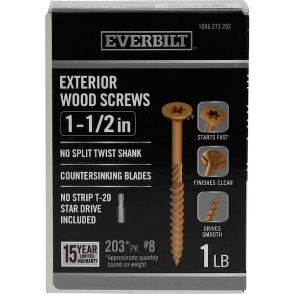 Everbilt #8 x 1-1/2 in. Star Drive Flat Head Exterior Wood Screws 1 lb.-Box (203-Piece)