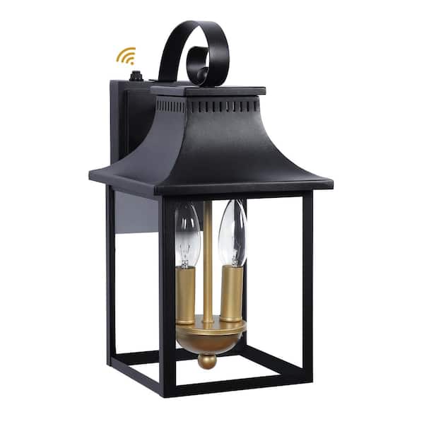 LamQee 2-Light Matte Black Outdoor Glass Wall Light Fixture with Dusk to Dawn