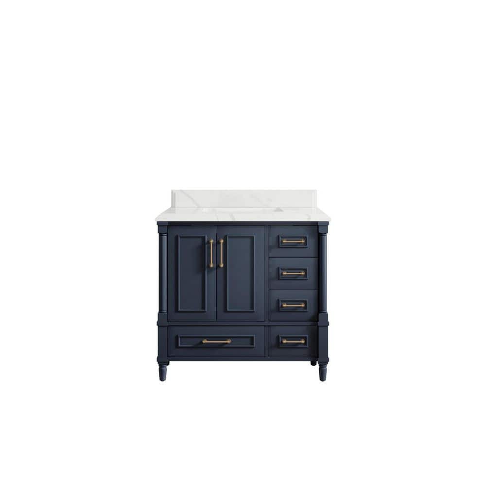 Hudson 36 in. W x 22 in. D x 36 in. H Single Sink Bath Vanity Center in Navy Blue with Cove Edge Calacatta Laza Top price history on PriceWatchPro