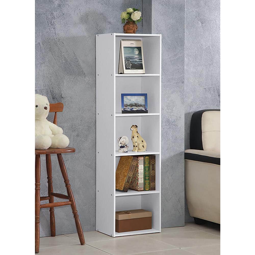 White Wooden 5-Shelf Bookcase with Doors for Kids' Toys