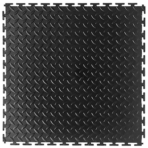 Diamond Plate 18 in. W x 18 in. L Black Rubber Interlocking Modular Flooring