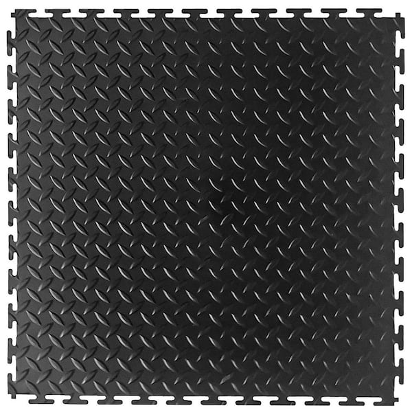 VersaTex Diamond Plate 18 in. W x 18 in. L Black Rubber Interlocking Modular Flooring