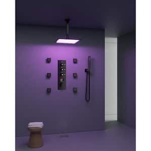 7-Spray Patterns 12 in. Dual Shower Head Ceiling Mount and Handheld Shower Head 2.5 GPM in Matte Black