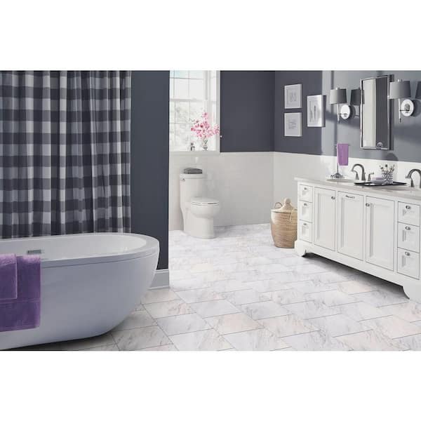 Carrara Marble 4 MIL x 12 in. W x 12 in. L Peel and Stick Water Resistant Vinyl Tile Flooring (30 sqft/case)