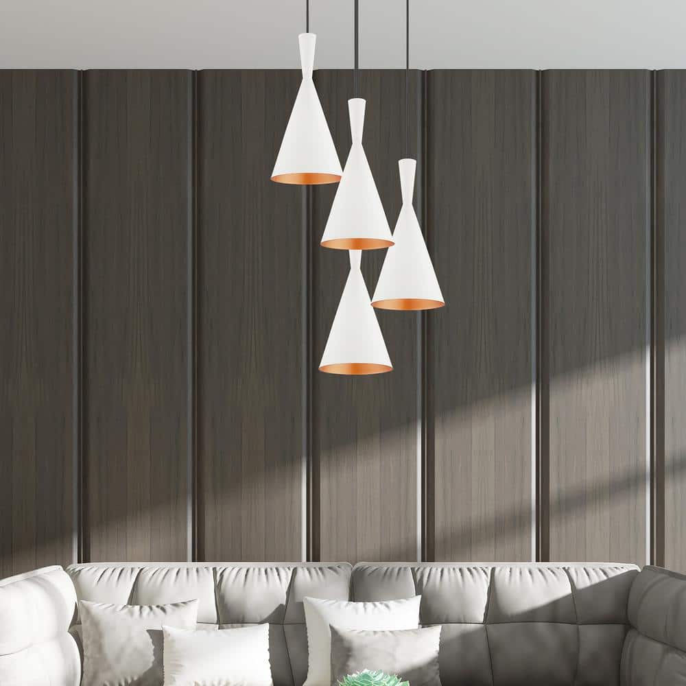 Mini Dual-Cone Pendant Light in White with Gold Interior Finish