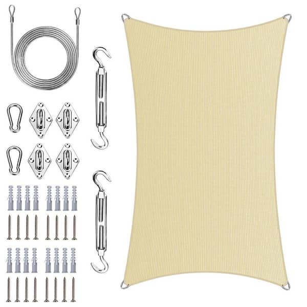 Unbranded 16 ft. x 18 ft. Rectangle Pro Ring Sun Shade Sail with Hardware Kit and Rope-Beige