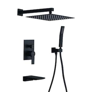 Wall Mount Single-Handle 1-Spray Tub and Shower Faucet with 12 in. Fixed Shower Head in Matte Black (Valve Included)
