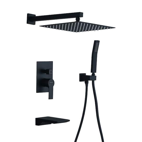 Boyel Living Wall Mount Single-Handle 1-Spray Tub and Shower Faucet with 12 in. Fixed Shower Head in Matte Black (Valve Included)