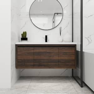 48 in. W x 18 in. D x 20.5 in. H Floating Bath Vanity in California Walnut with White Resin Top, Single Sink, Sof Close