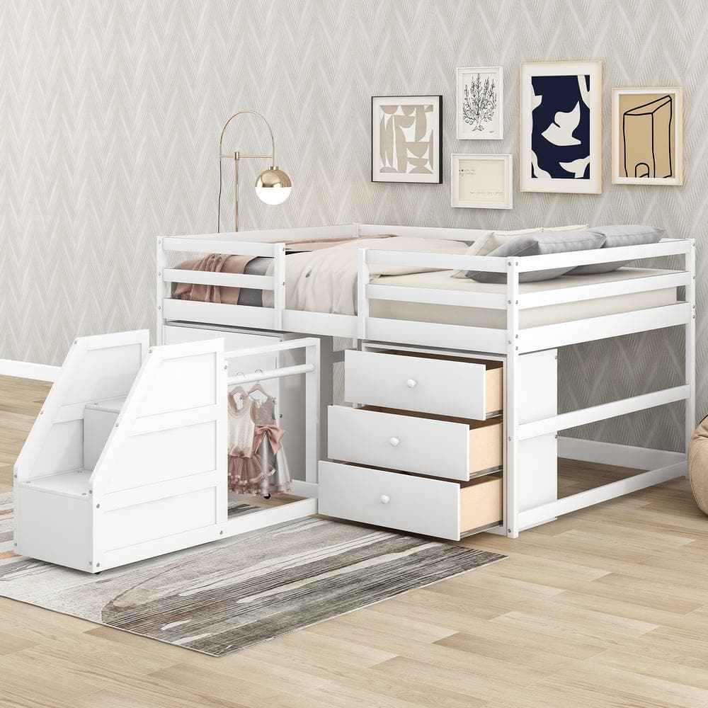 Harper & Bright Designs White Full Size Functional Loft Bed with ...