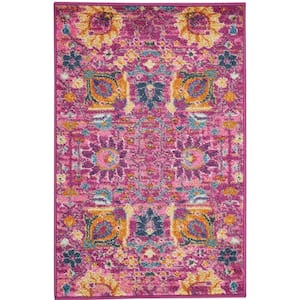 Passion Fuchsia 2 ft. x 3 ft. Floral Transitional Kitchen Area Rug