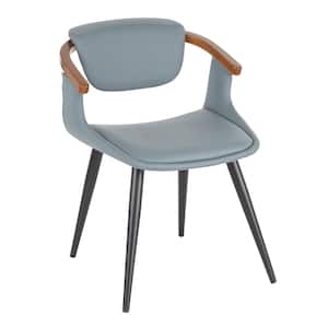 Oracle Mid-Century Modern Dining Chair in Grey Faux Leather and Black Metal with Walnut Wood Accents