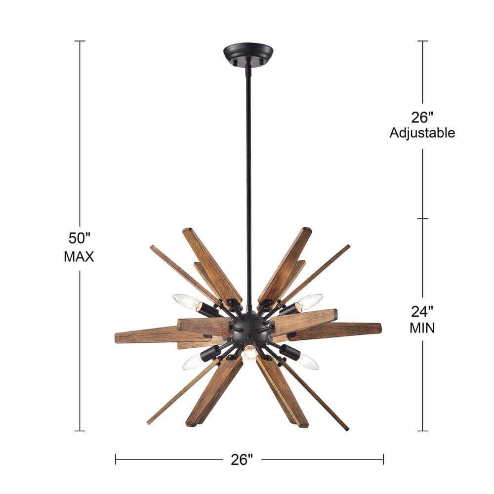 Bernice Antique Black and Natural Wood 26" Sputnik Chandelier
