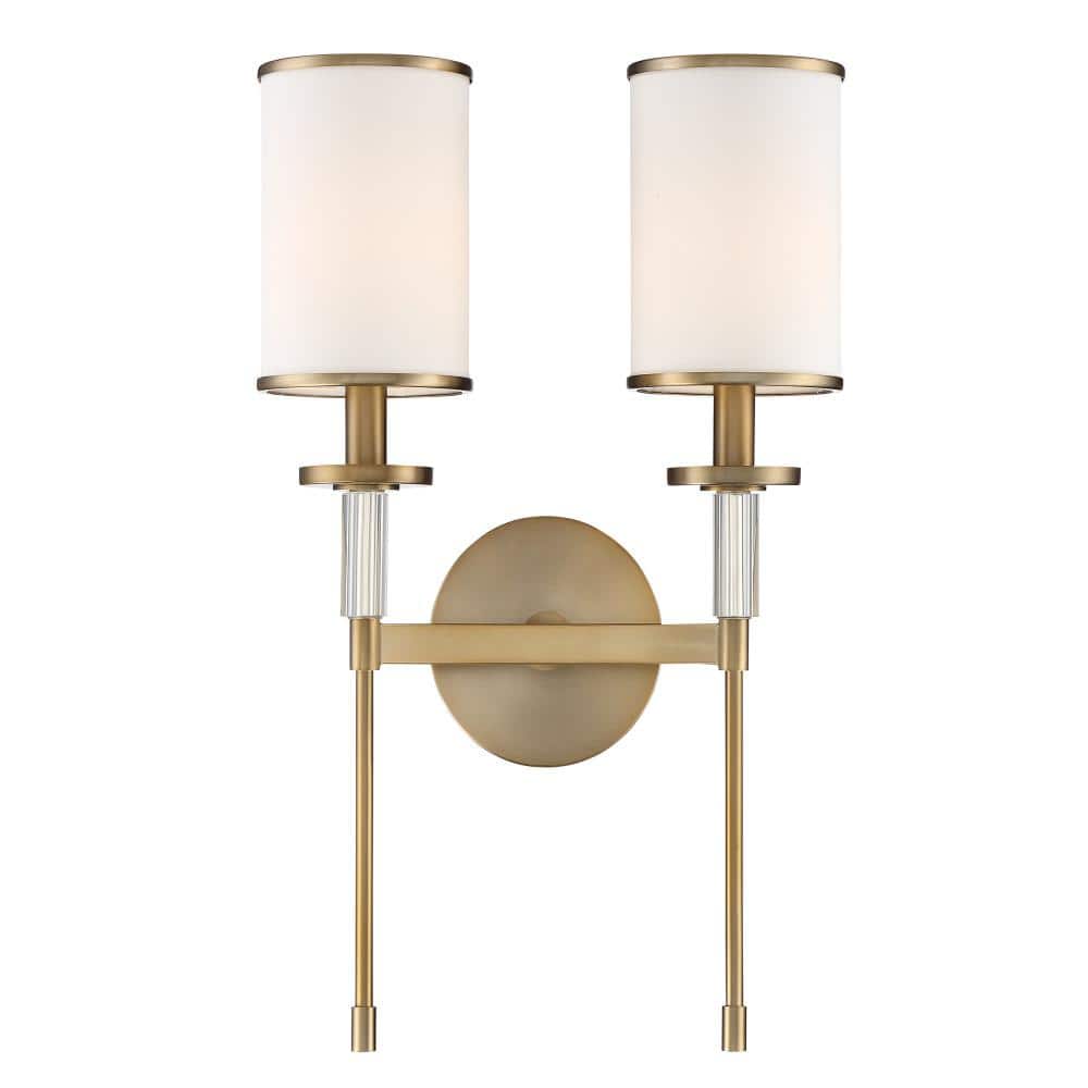 Vibrant Gold and White Silk 2-Light Sconce with Crystal Accents