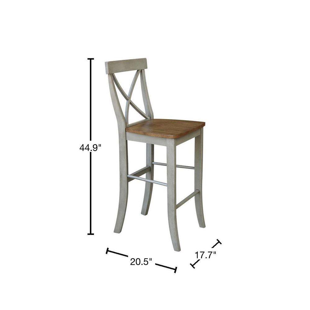 Distressed Hickory and Stone X-Back Wood Bar Stool