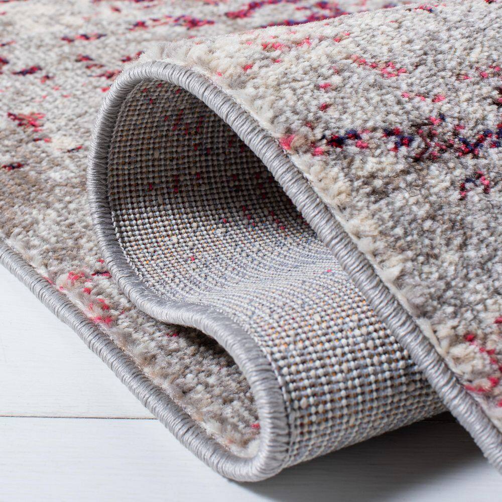 Beige and Purple Synthetic Square Area Rug 6'7"
