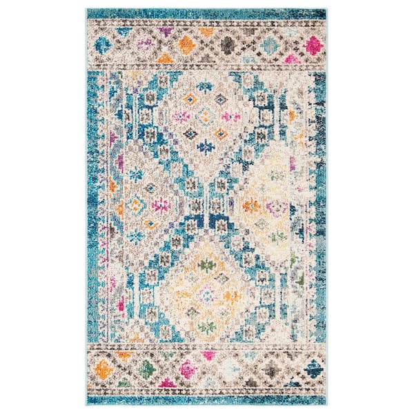 SAFAVIEH Madison Dark Blue/Yellow Doormat 3 ft. x 5 ft. Geometric Medallion Area Rug