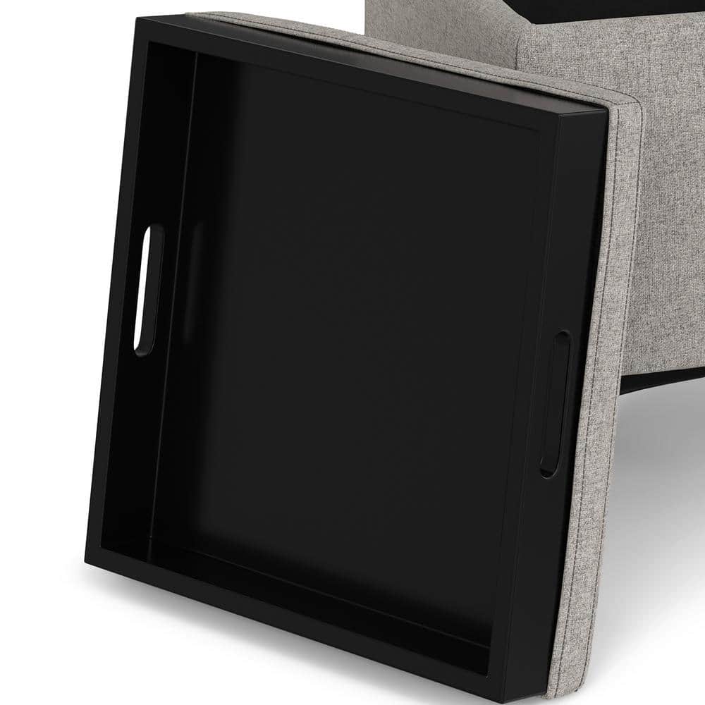 Cloud Grey Polyester Linen Storage Ottoman with Tray