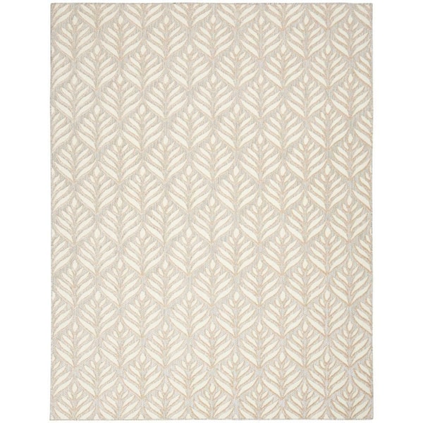 Nourison Aloha Ivory/Grey 6 ft. x 9 ft. Botanical Contemporary Indoor/Outdoor Patio Rug