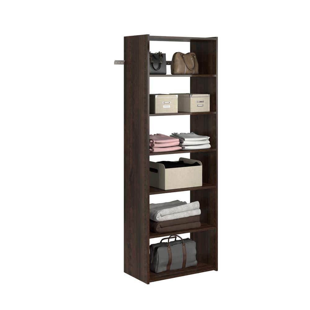 Truffle Dark Brown Wood Closet Organizer with Adjustable Shelves