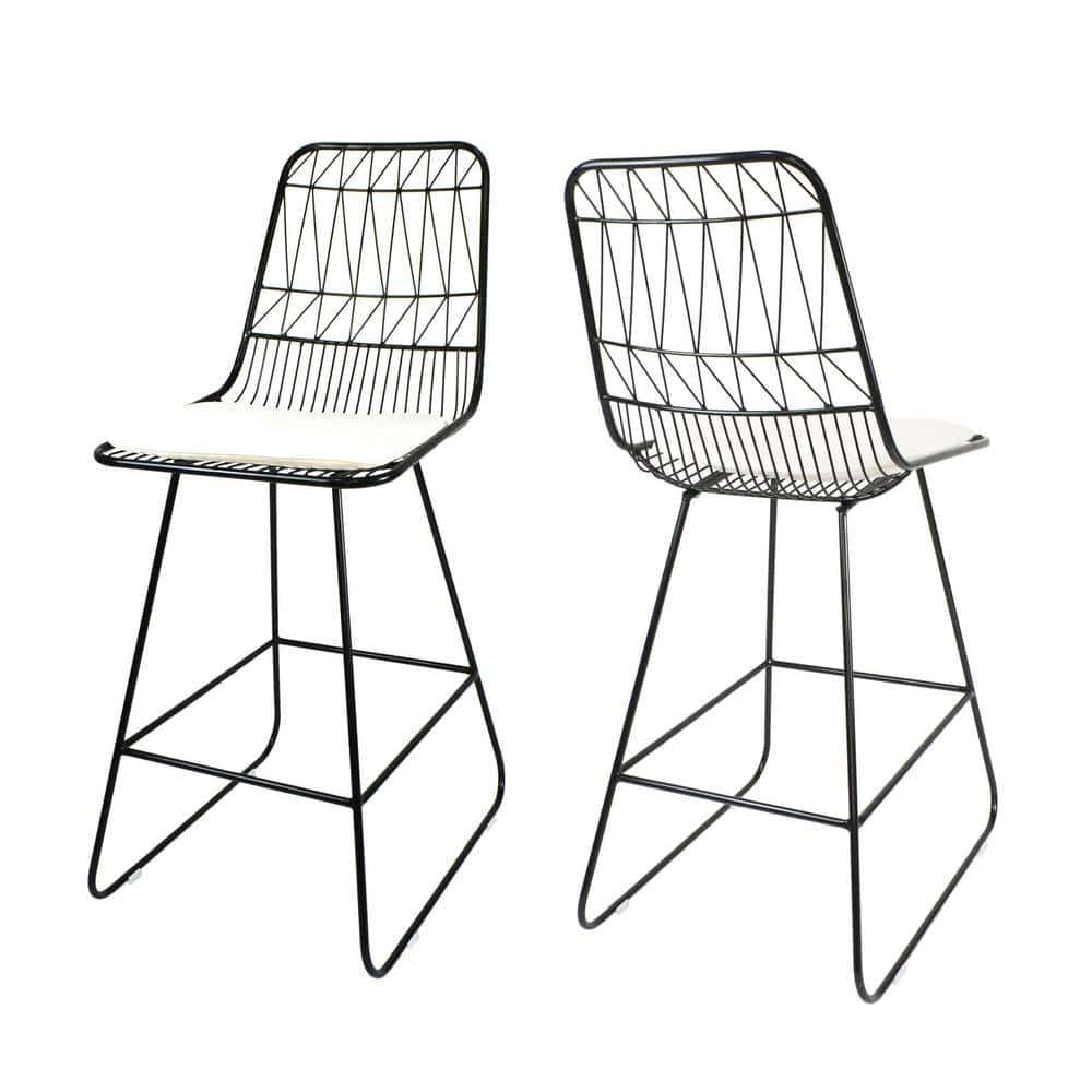 Niez Metal Wire Counter Outdoor Bar Stool with Cushions (Set of 2)