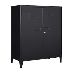 31.5 in. W 2-Shelf Locker, Lockable Home Office Storage Cabinets with 2 Doors and Shelves for Home, Office in Black