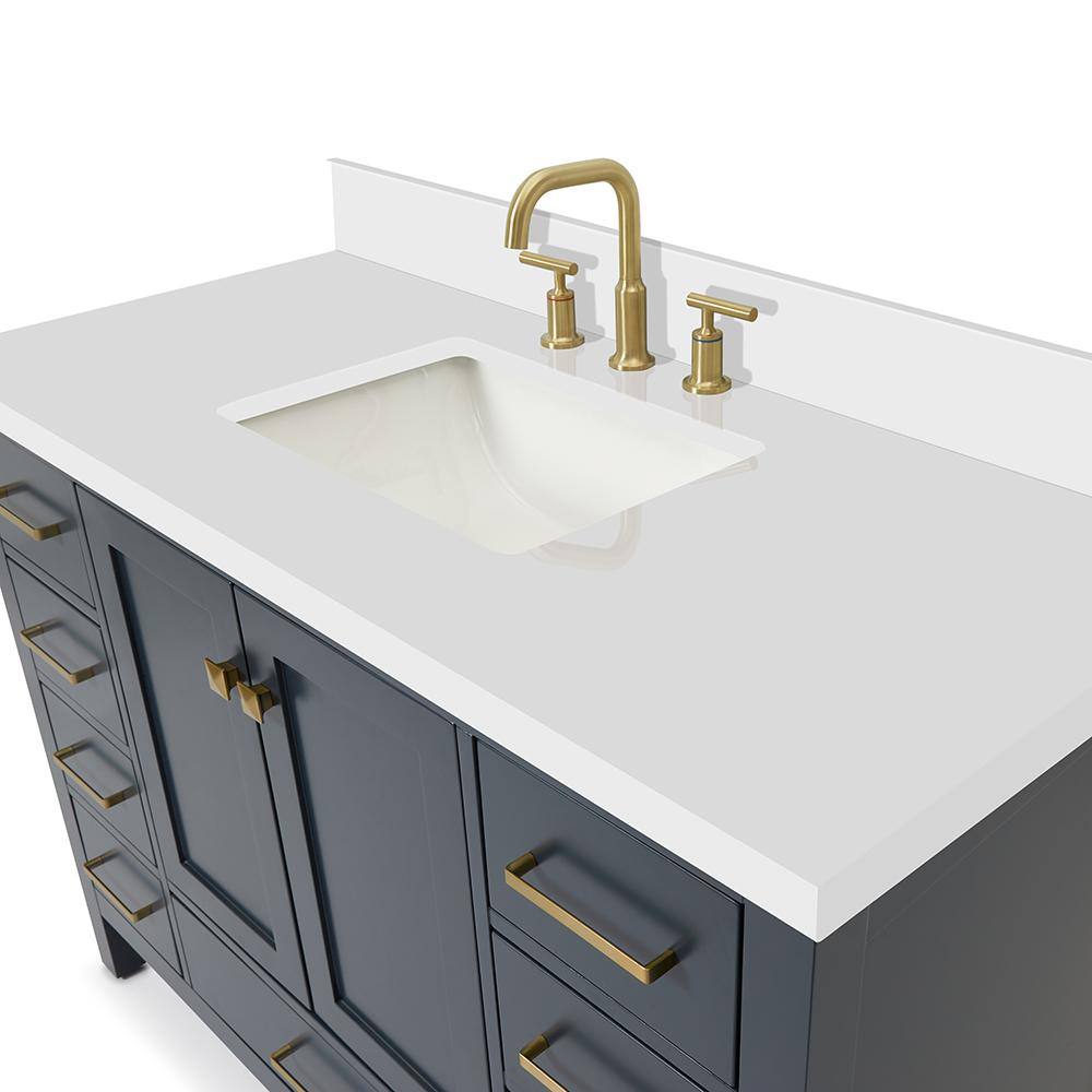 Midnight Blue Shaker Style 49" Vanity with White Quartz Top