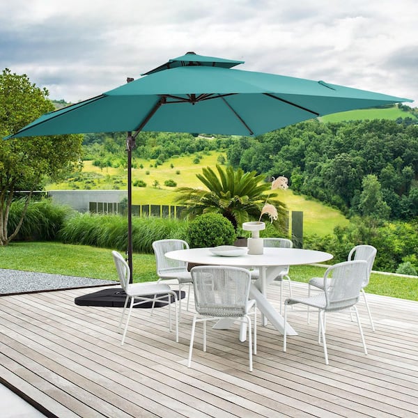 10 ft teal patio umbrella Cantilever Enhance outdoor living spaces like patios Garvee 10 ft Solar LED