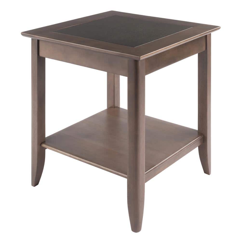 Santino Square Wood End Table in Oyster Gray with Darker Inlay