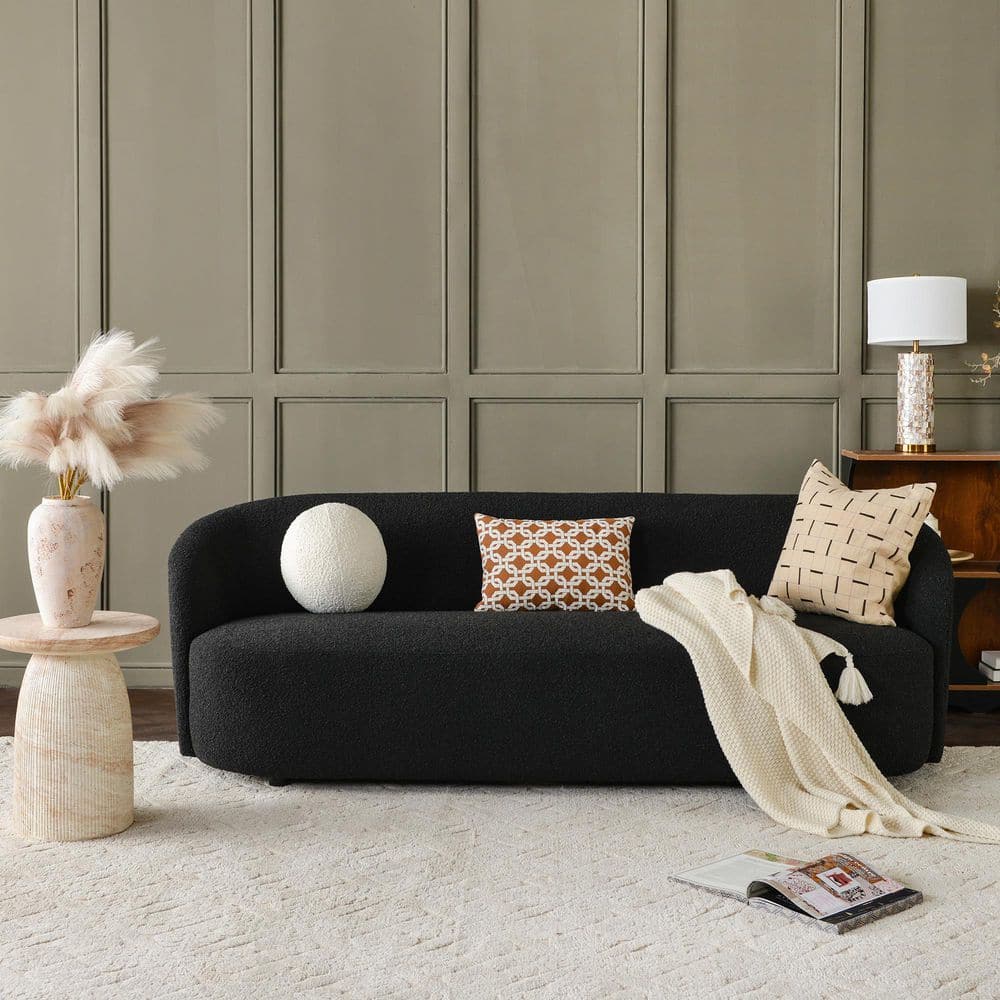 90 in. Wide Flared Arm Rectangle Polyester Upholstered 3-Seater Sofa in Charcoal price history on PriceWatchPro