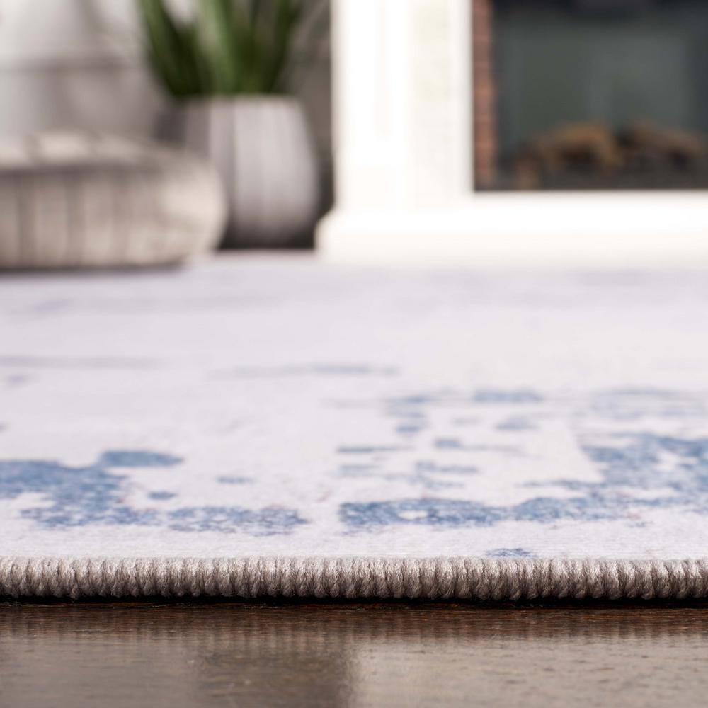 Gray and Navy Abstract Washable Synthetic Area Rug, 3' x 5'
